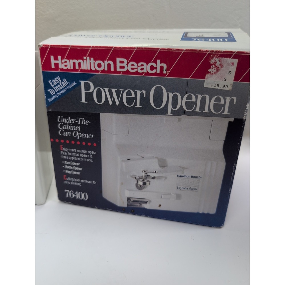 Hamilton‎ Beach White 76400 Power Opener Under Cabinet Can Bottle Bag Opener